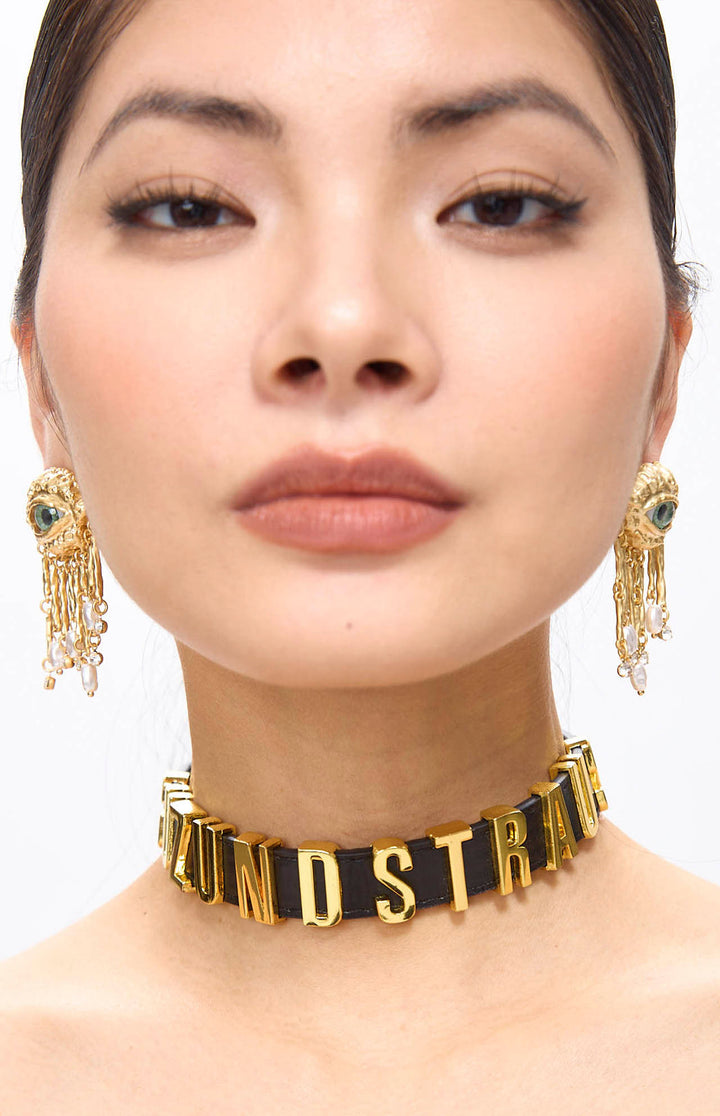 Anata Eye Baroque Pearl Golden Fringe Earrings.