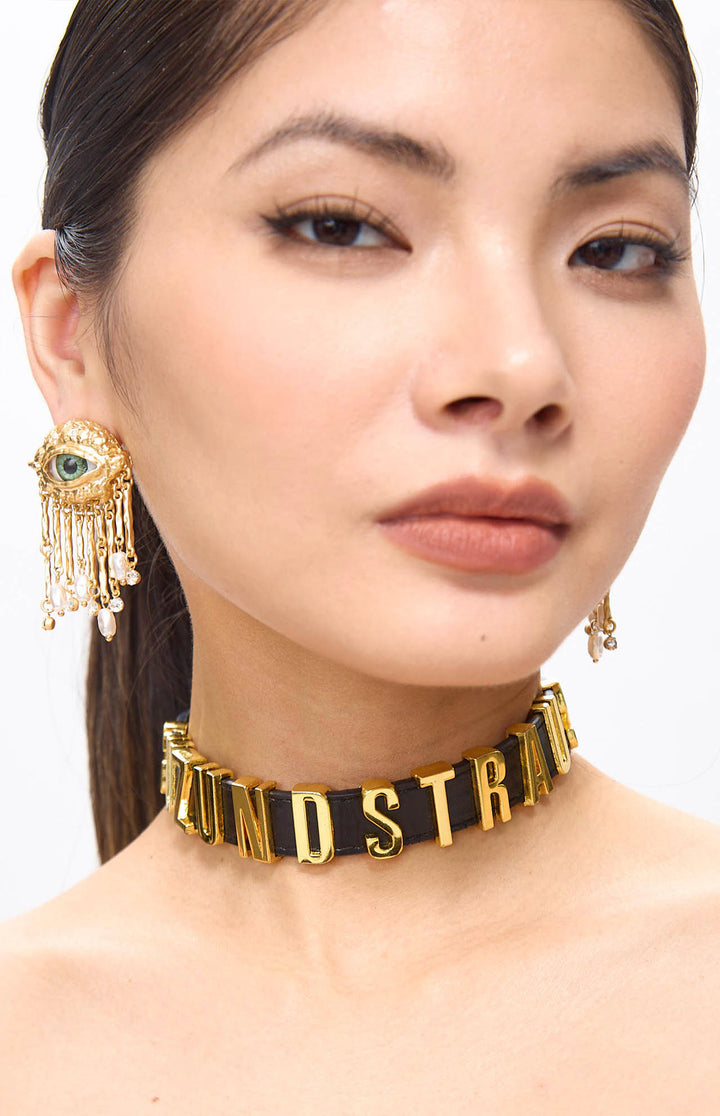 Anata Eye Baroque Pearl Golden Fringe Earrings.