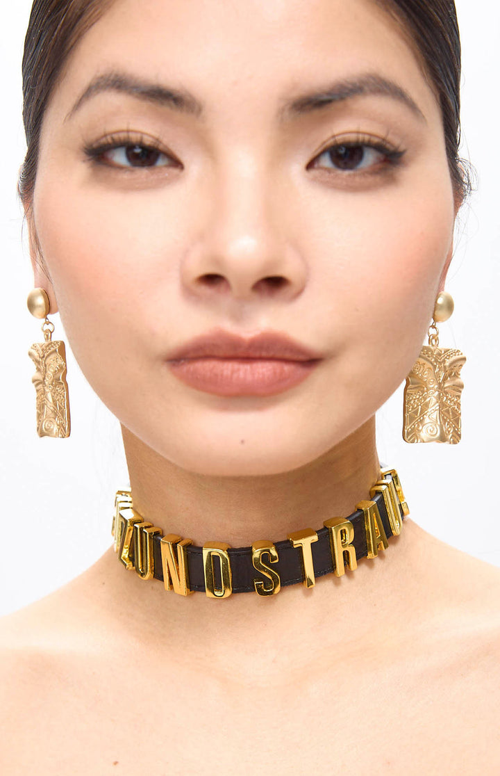 Archi Retro Face Square Clip-on Golden Earrings.