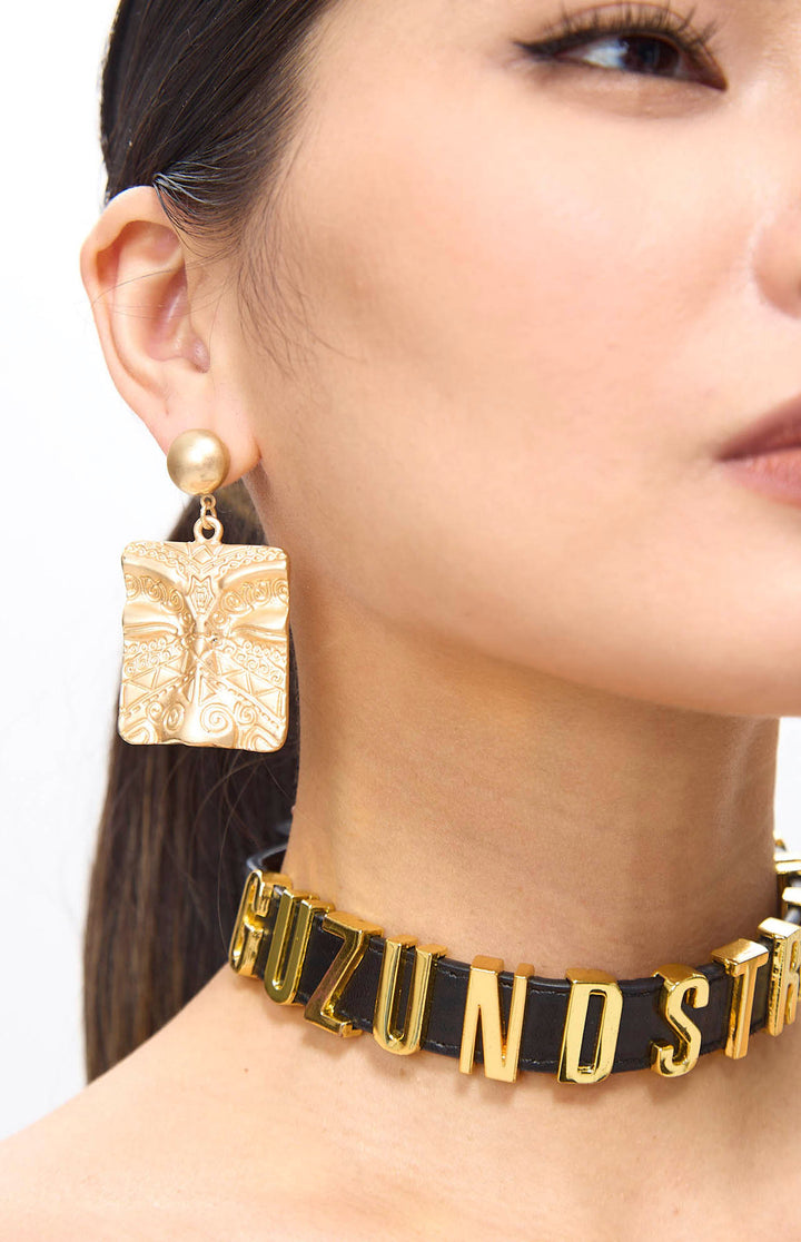 Archi Retro Face Square Clip-on Golden Earrings.