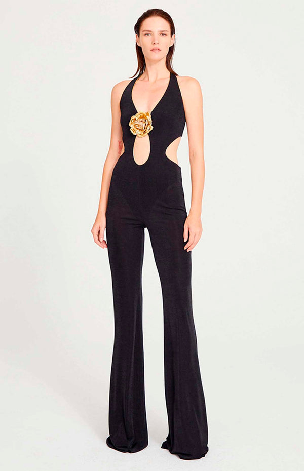 Augee Floral Cut-out Halter Jumpsuit