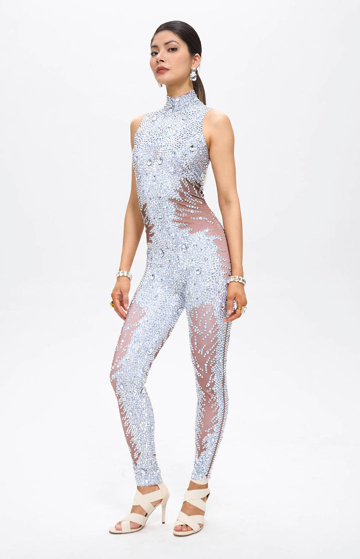 Beyo Diamante Embellished Crystal Mesh Catsuit.