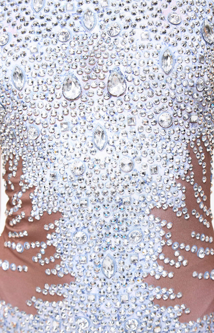 Beyo Diamante Embellished Crystal Mesh Catsuit.