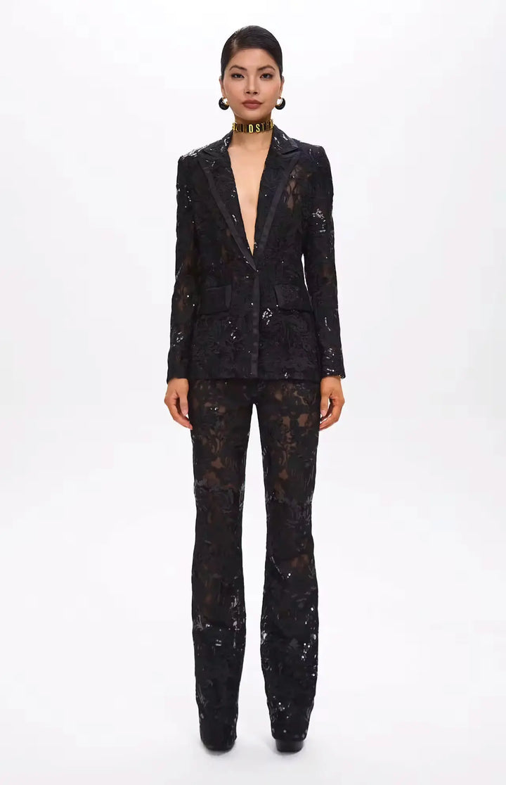Carie Sequin Floral Blazer Set Black.
