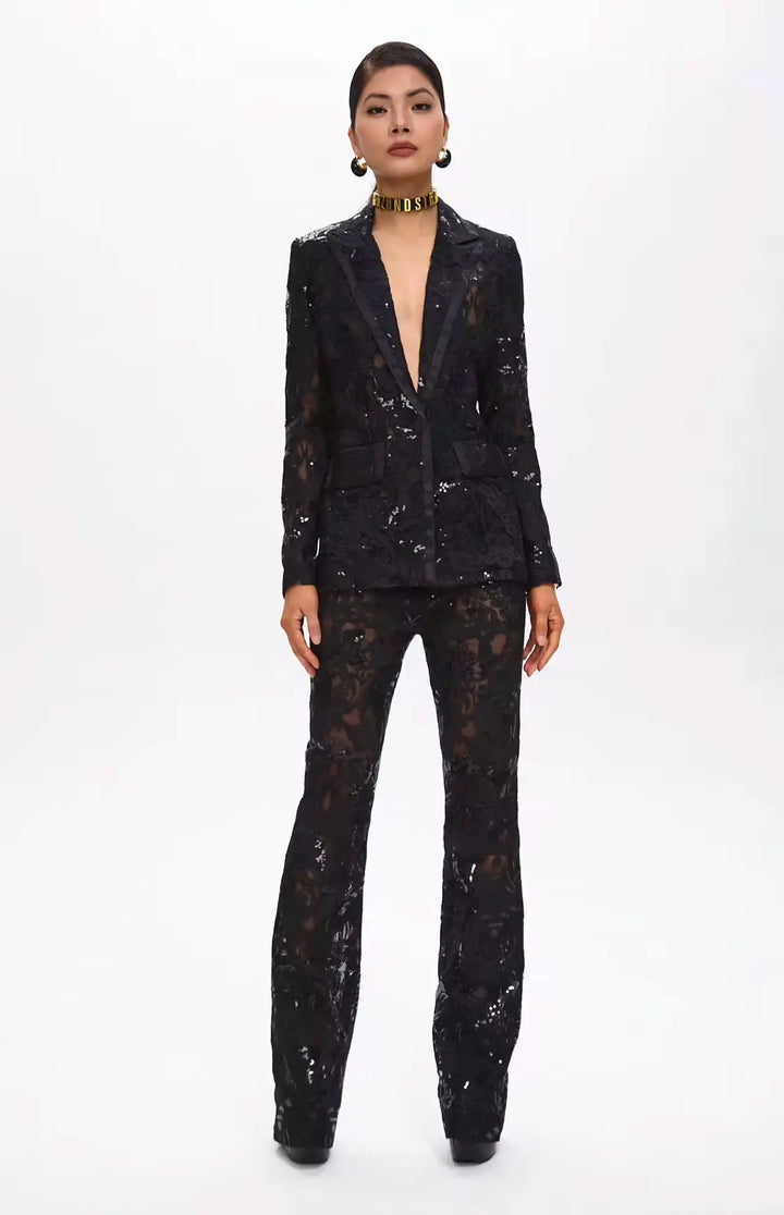 Carie Sequin Floral Blazer Set Black.