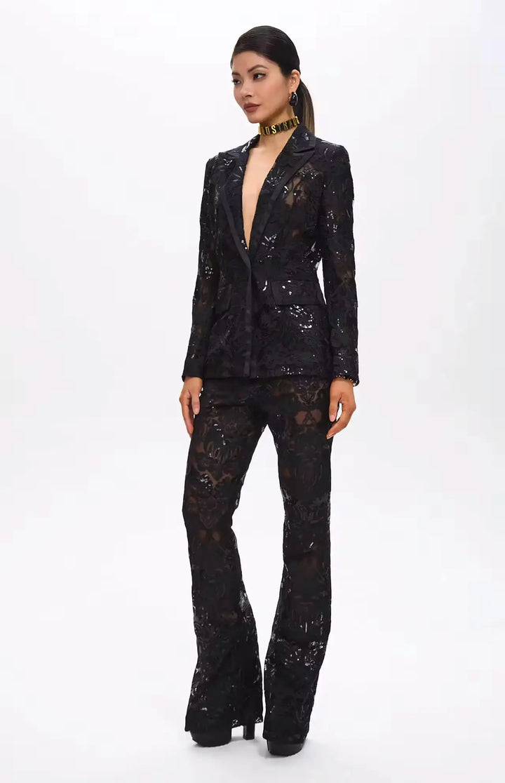 Carie Sequin Floral Blazer Set Black.