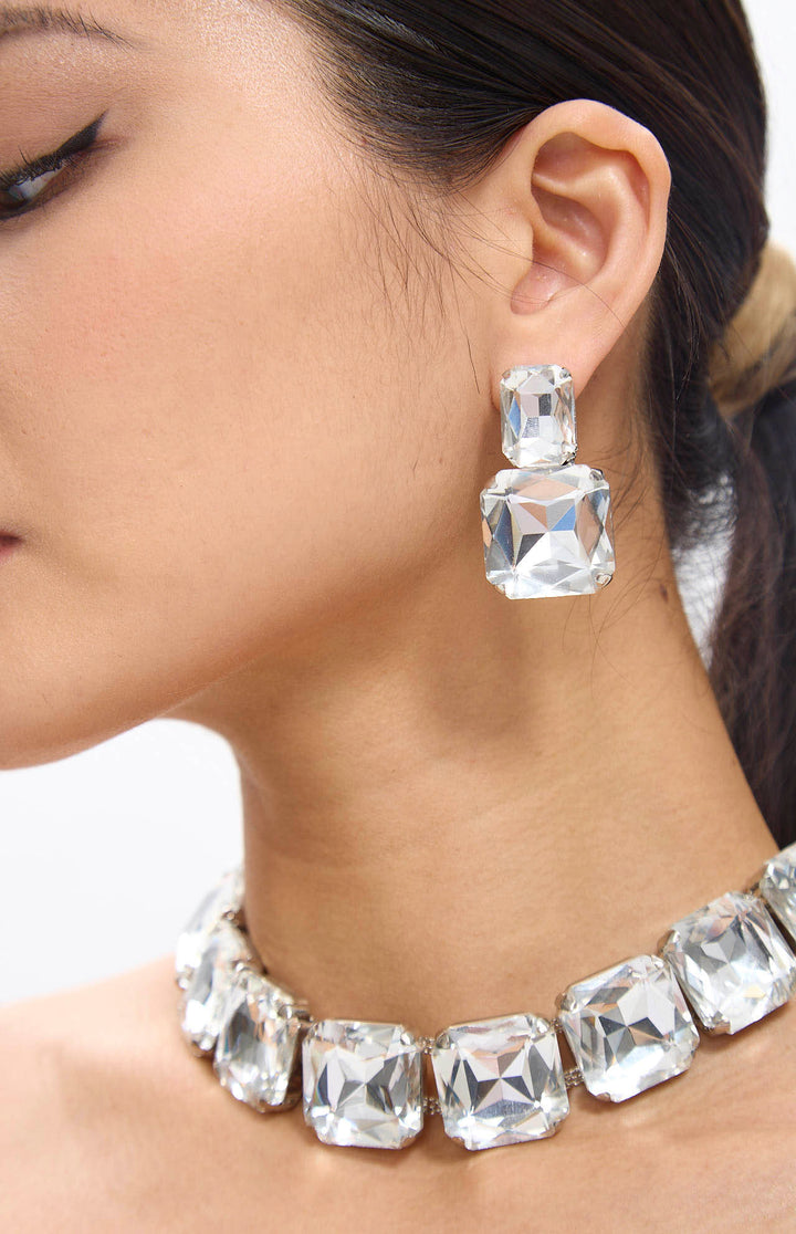 White Diamante Crystal Necklace & Earrings Set.