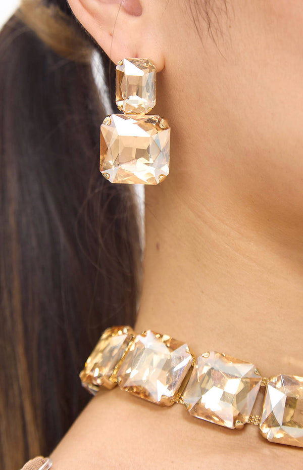 Golden Diamante Crystal Necklace & Earrings Set.