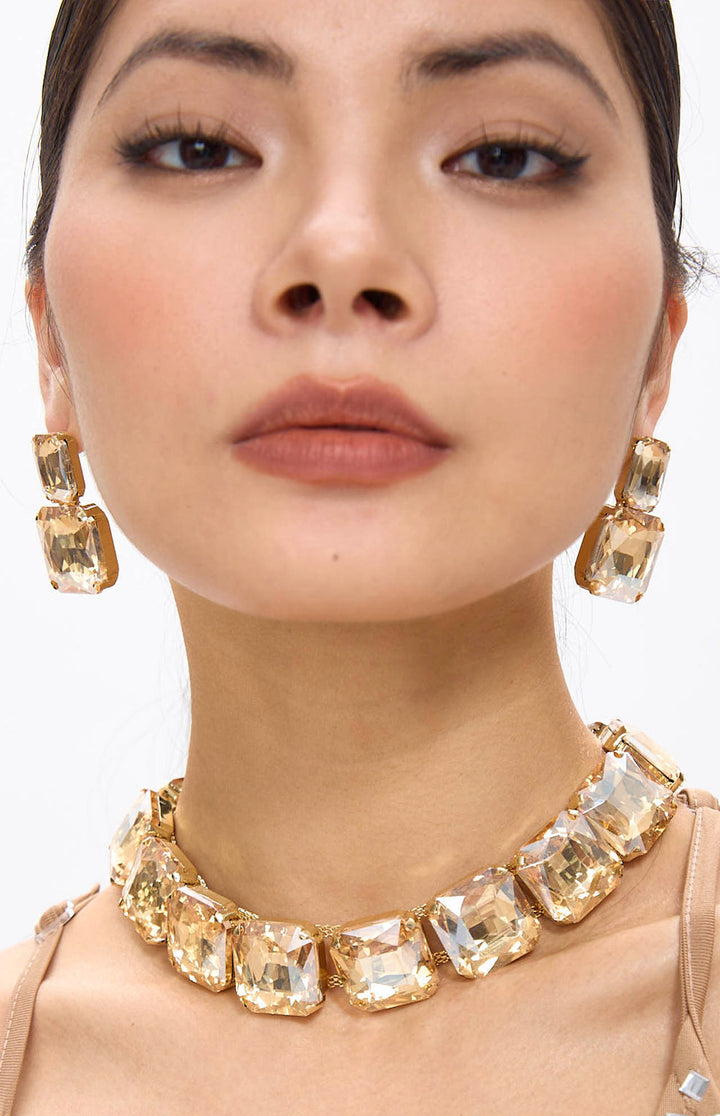 Golden Diamante Crystal Necklace & Earrings Set.