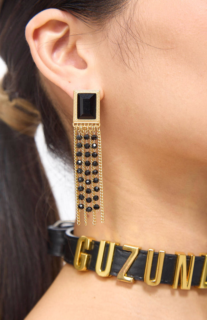 Gala Vintage Golden Black Tassel Earrings.