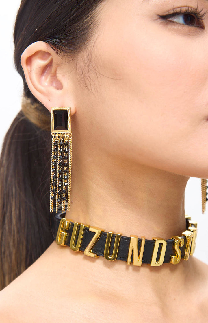 Gala Vintage Golden Black Tassel Earrings.