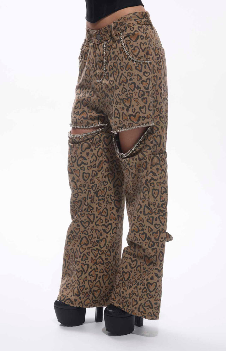 Jara Crystal Embellished Cut-out Heart Printed Straight Leg Jeans.