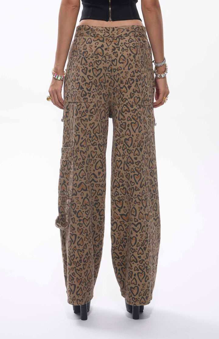 Jara Crystal Embellished Cut-out Heart Printed Straight Leg Jeans.