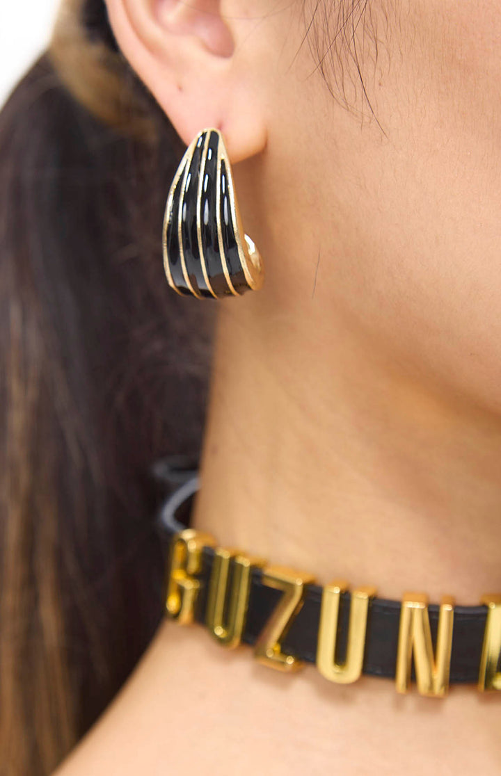 Leaf Black Golden Vintage Earrings.