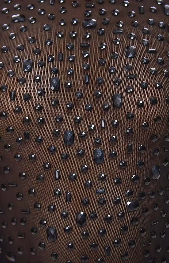 Mone Embellished Black Crystal Maxi Dress.