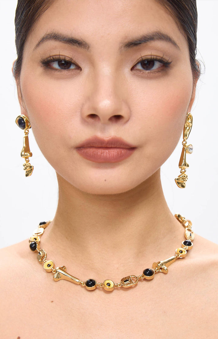Nosa Vintage Golden Face Shape Necklace & Earrings Set.