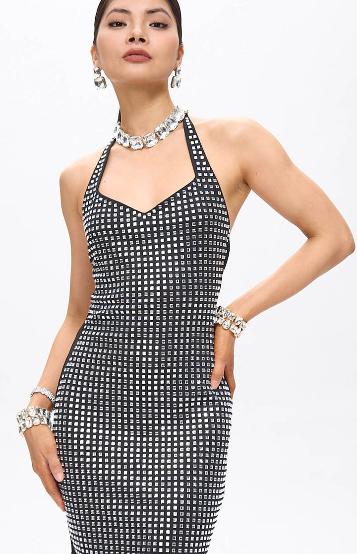 Ooca Embellished Crystal Mini Dress Black.