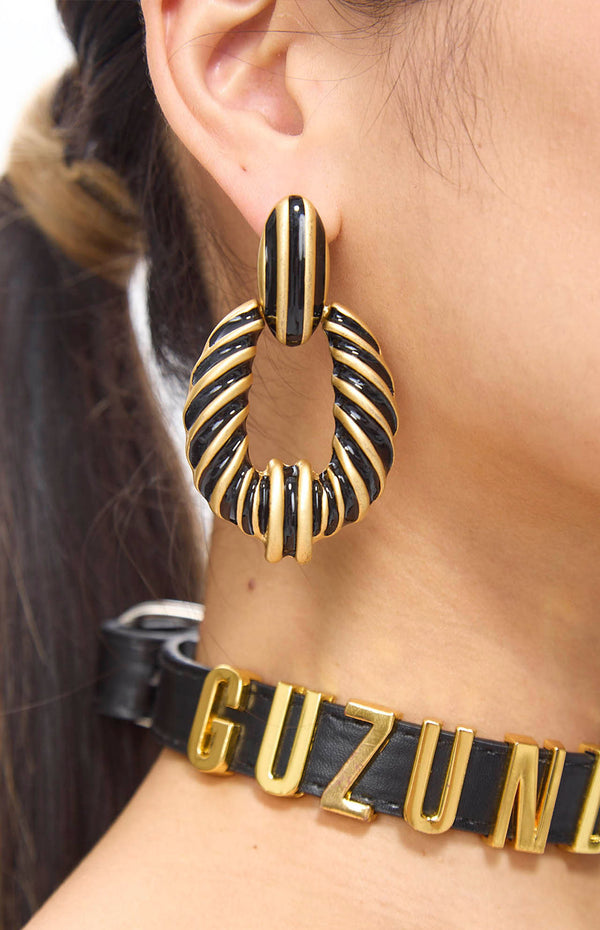 Ore Vintage Golden Black Hoop Earrings.
