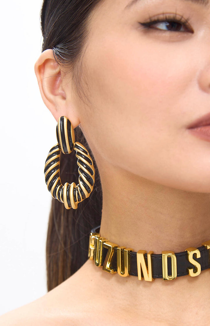 Ore Vintage Golden Black Hoop Earrings.