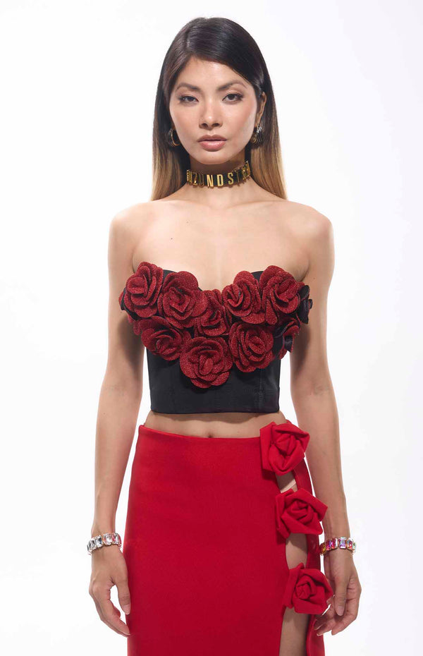 Rosa Flower Patch Corset Mini Top by GUZUNDSTRAUS - Feminine Culture & Festive Vibe - Party Dress to Impress - Luxury Dresses guzundstraus.co 
cocktail dress guzundstraus, couture dress, crystal bodysuit, crystal catsuit, crystal dress, crystal embellished dress, crystal maxi dress, crystal midi dress, crystal set, date dress, diamante dress, dress to impress, embellished, floral decor dress, floral dress, strapless dress, guzundstraus dress, little black dress