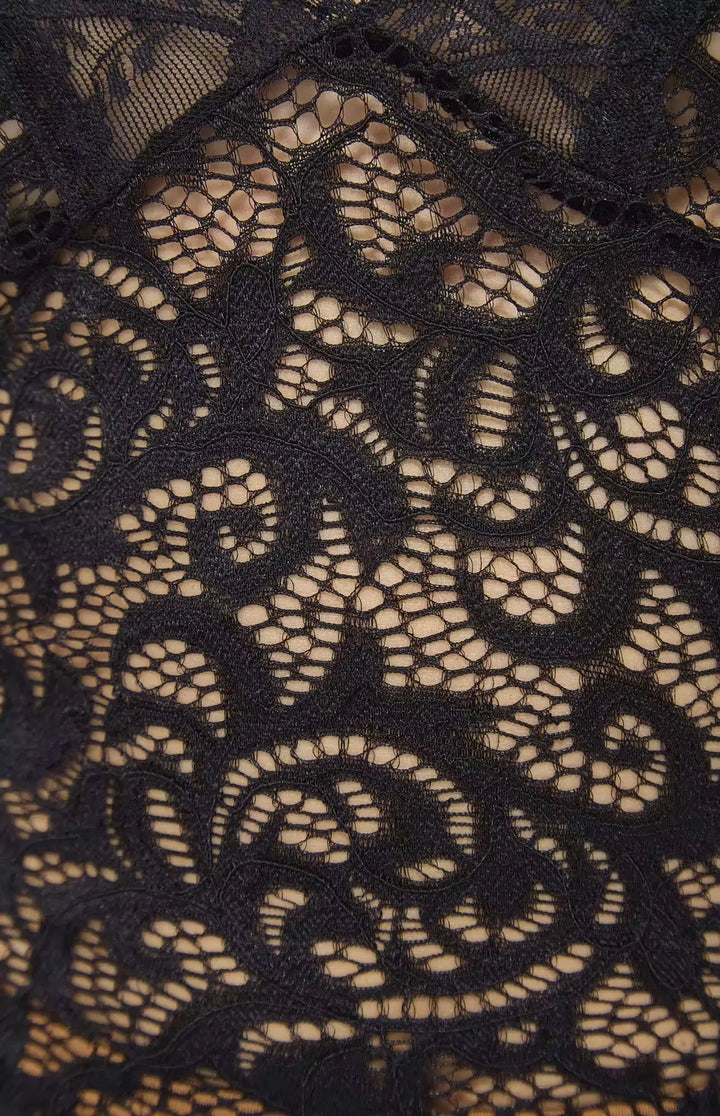 Seki V-Cut Floral Lace Mini Dress Black.