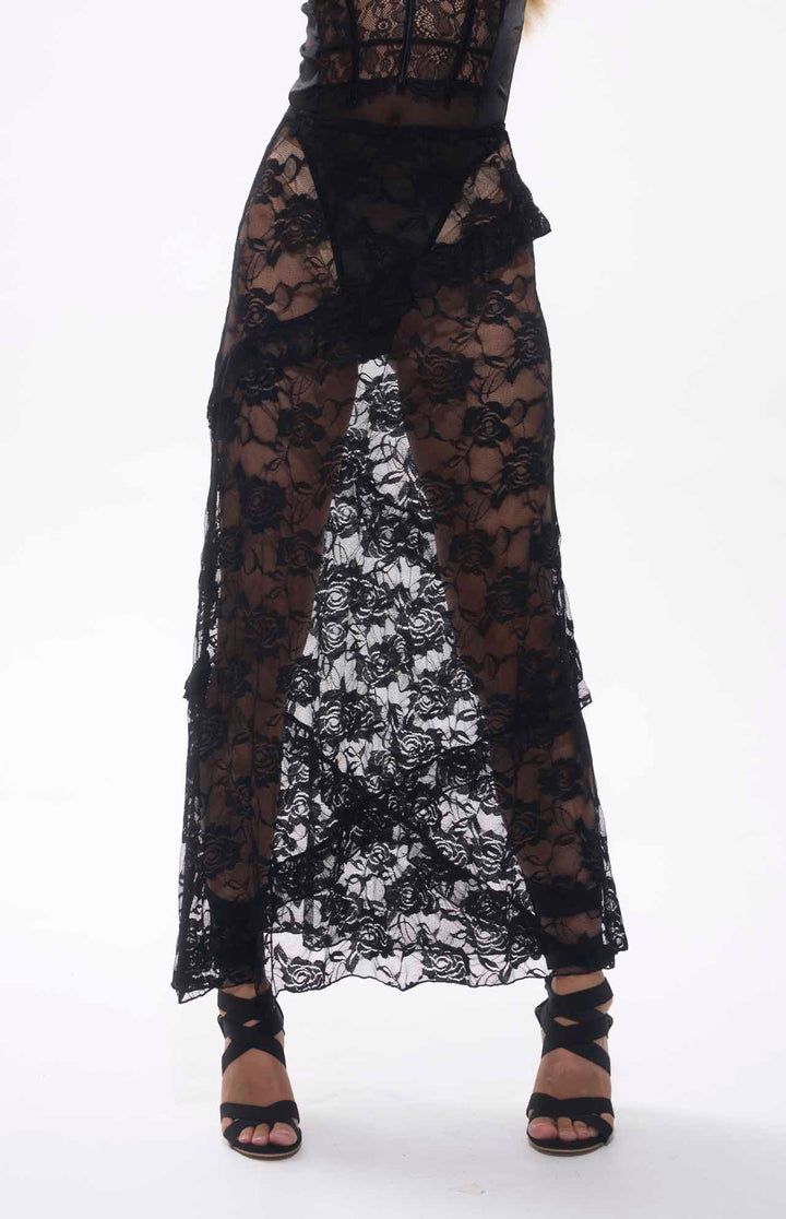 Serna Assymetrical Guipure Lace Skirt.