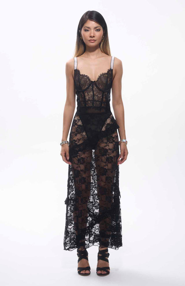 Serna Assymetrical Guipure Lace Skirt.