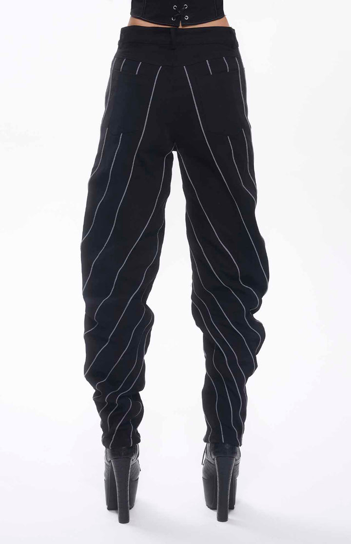 Trona Straps Embroidered Oval Shape Black Jeans Unisex.