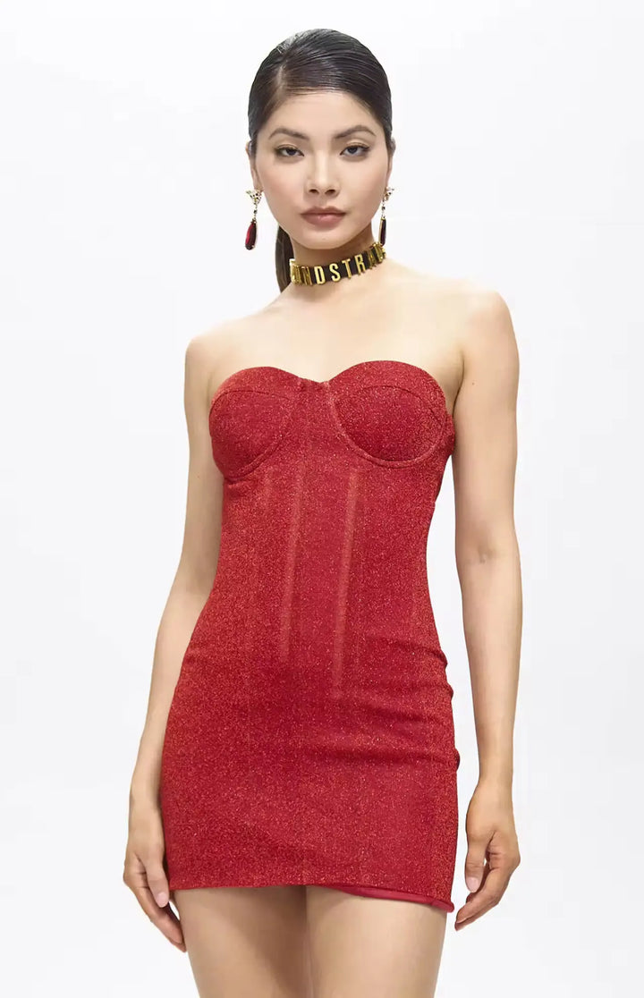 Viva Corset Strapless Mini Dress Red.