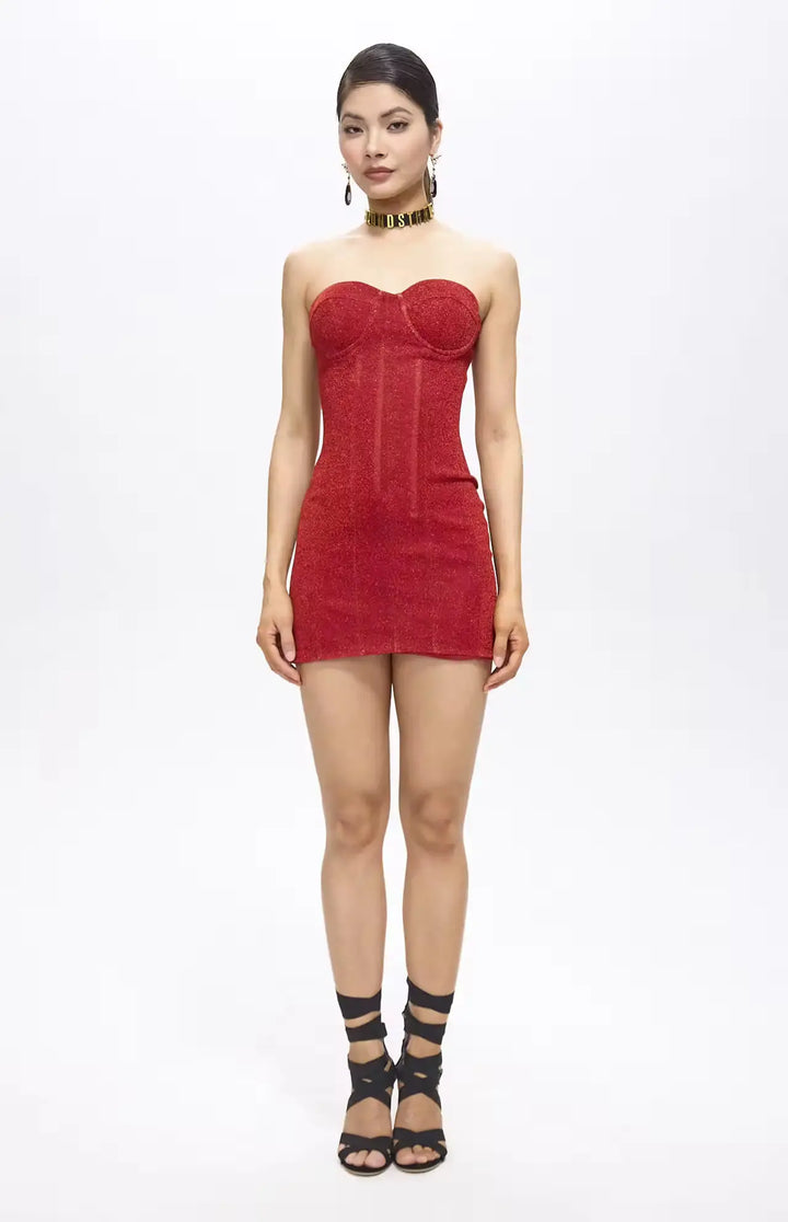 Viva Corset Strapless Mini Dress Red.