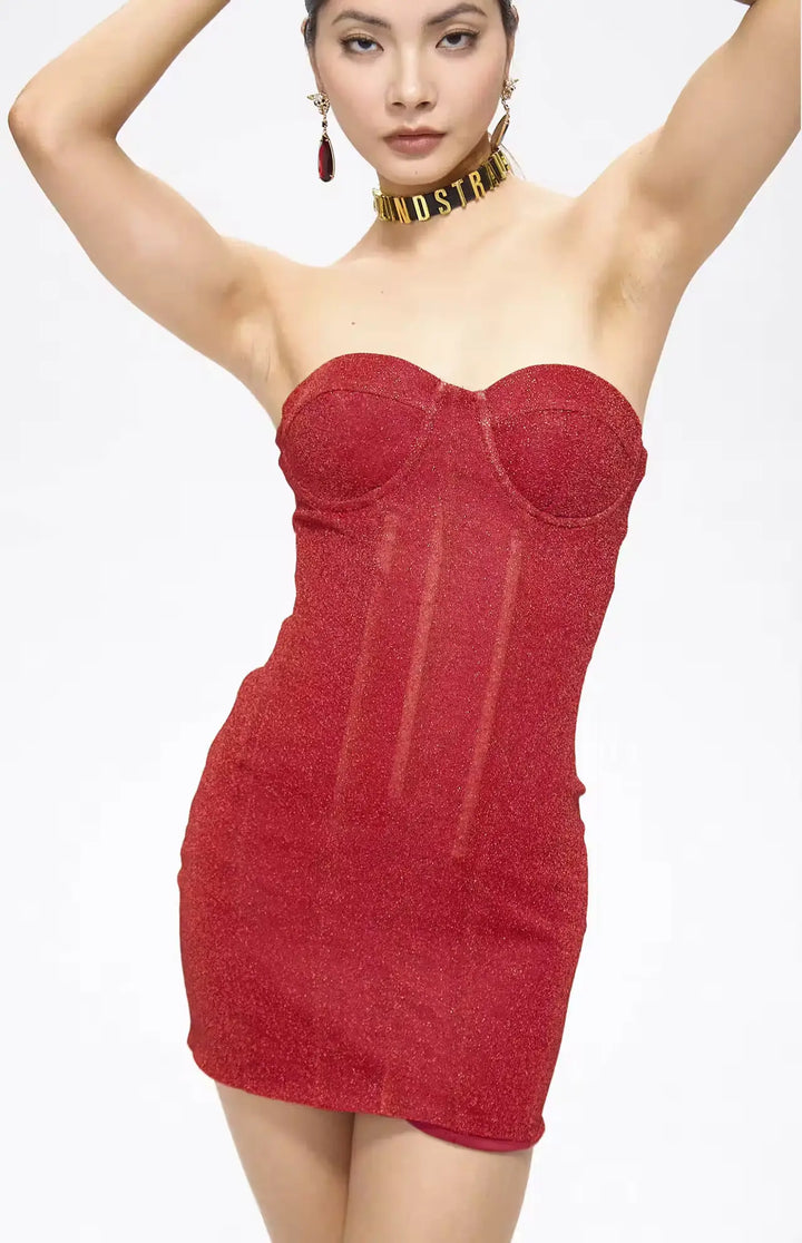 Viva Corset Strapless Mini Dress Red.