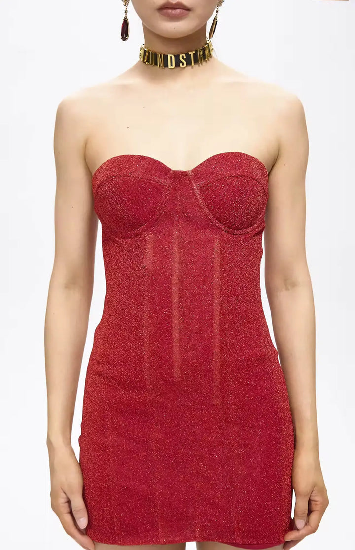 Viva Corset Strapless Mini Dress Red.