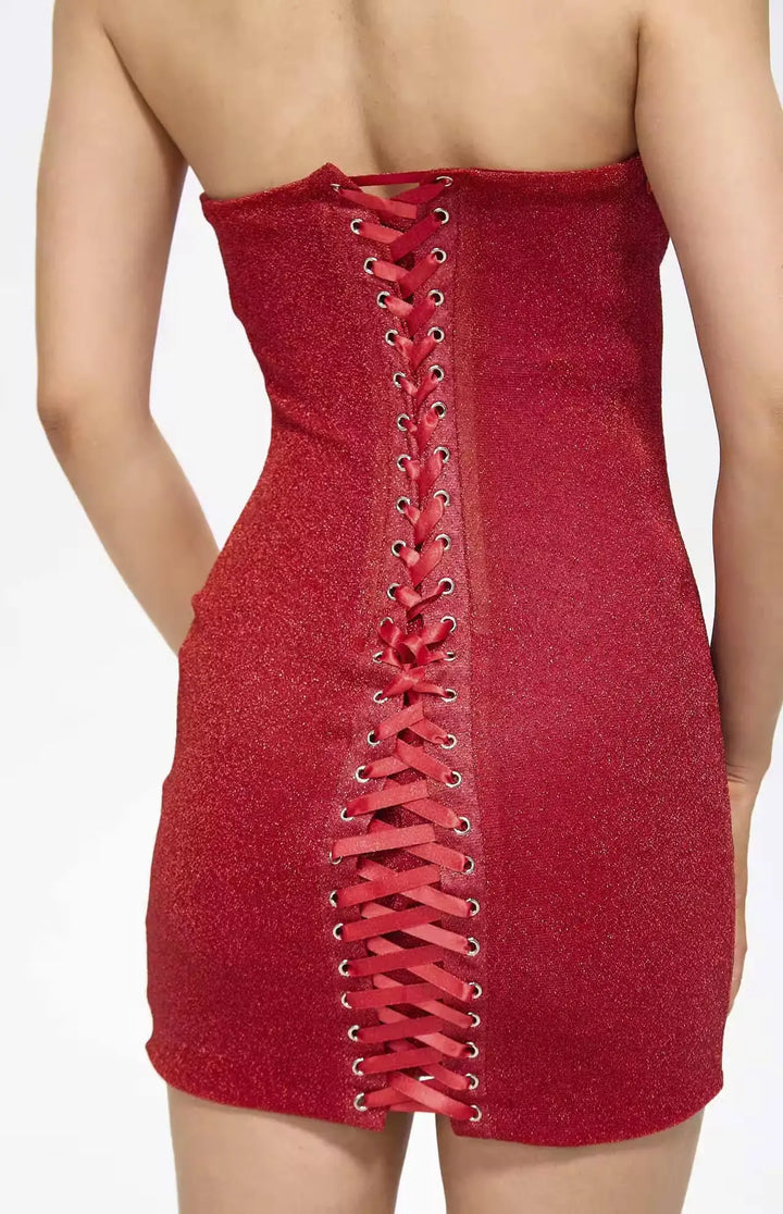 Viva Corset Strapless Mini Dress Red.