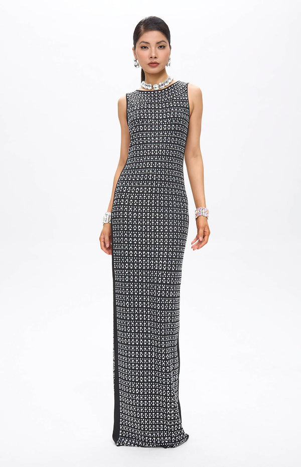 Woba Embellished Crystal Maxi Dress Black.