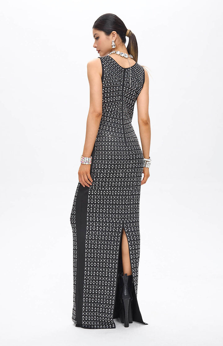 Woba Embellished Crystal Maxi Dress Black.