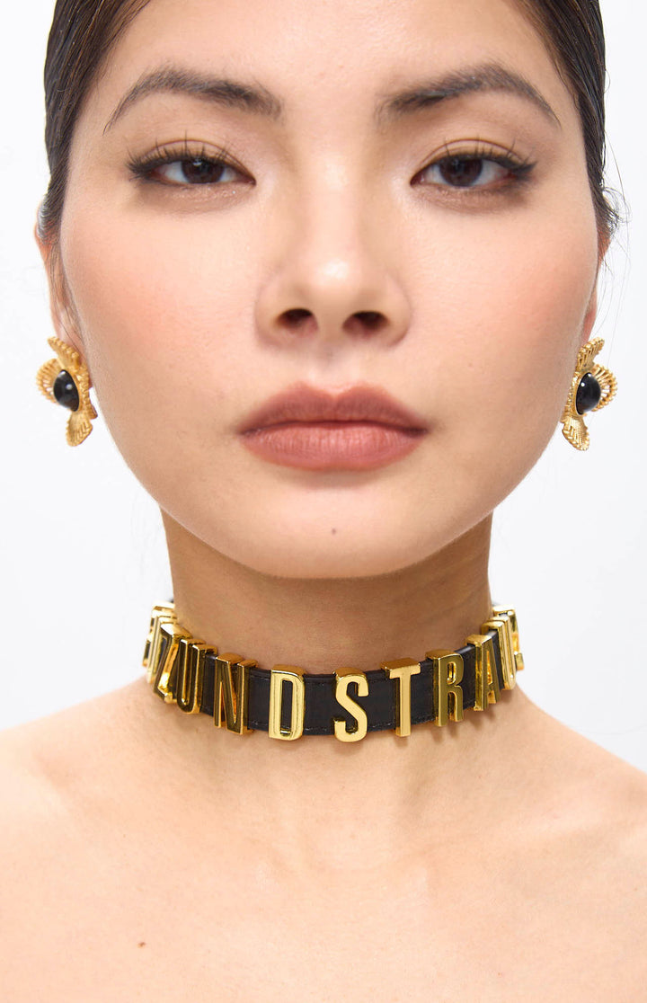 Zeera Black Agate Floral Clip-on Golden Earrings.