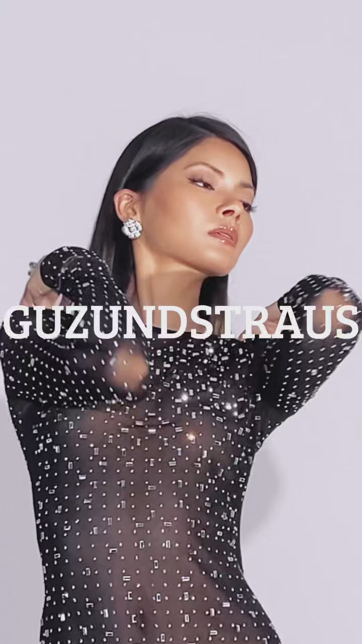 Sasso Crystal Mesh Maxi Dress Black by GUZUNDSTRAUS
